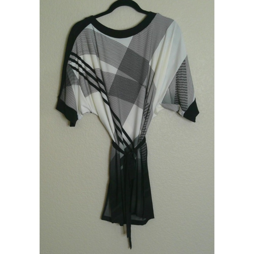 Chicos‎ Travelers 2 US Large Graphic Print Tunic Belted Black White NEW Career